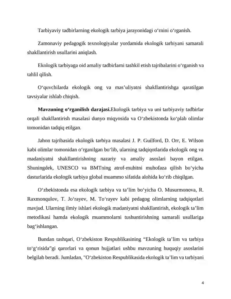 TARBIYAVIY TADBIRLAR VOSITASIDA EKOLOGIK TARBIYANI SHAKLLANTIRISH kurs ishi 3