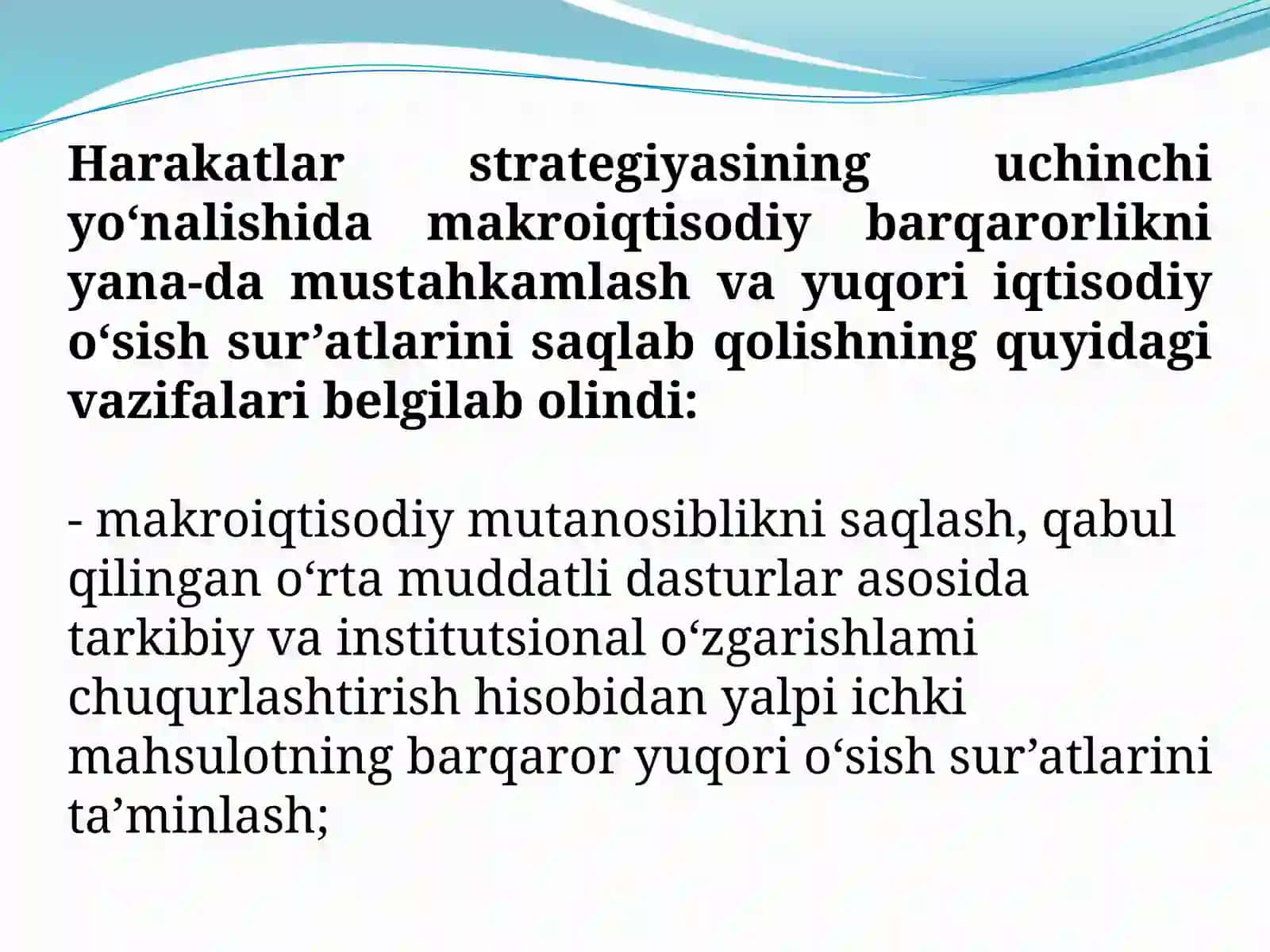 Makroiqtisodiy barqarorlikni yanada mustahkamlash vayuqori iqtisodiy o’sish suratlari 3