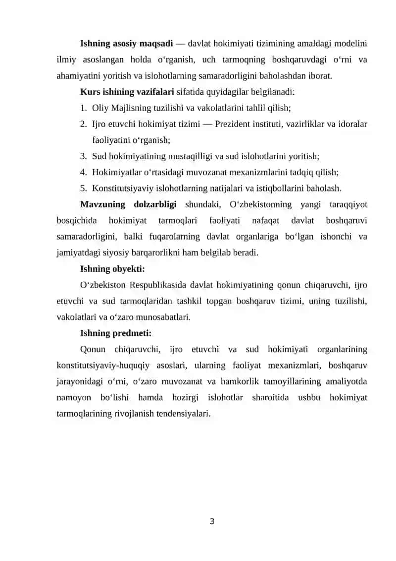 O‘ZBEKISTON RESPUBLIKASIDA MAVJUD BOSHQARUV HOKIMIYATI (QONUN CHIQARUVCHI, IJRO ETUVCHI, SUD HOKIMIYATI) FAOLIYATI 3