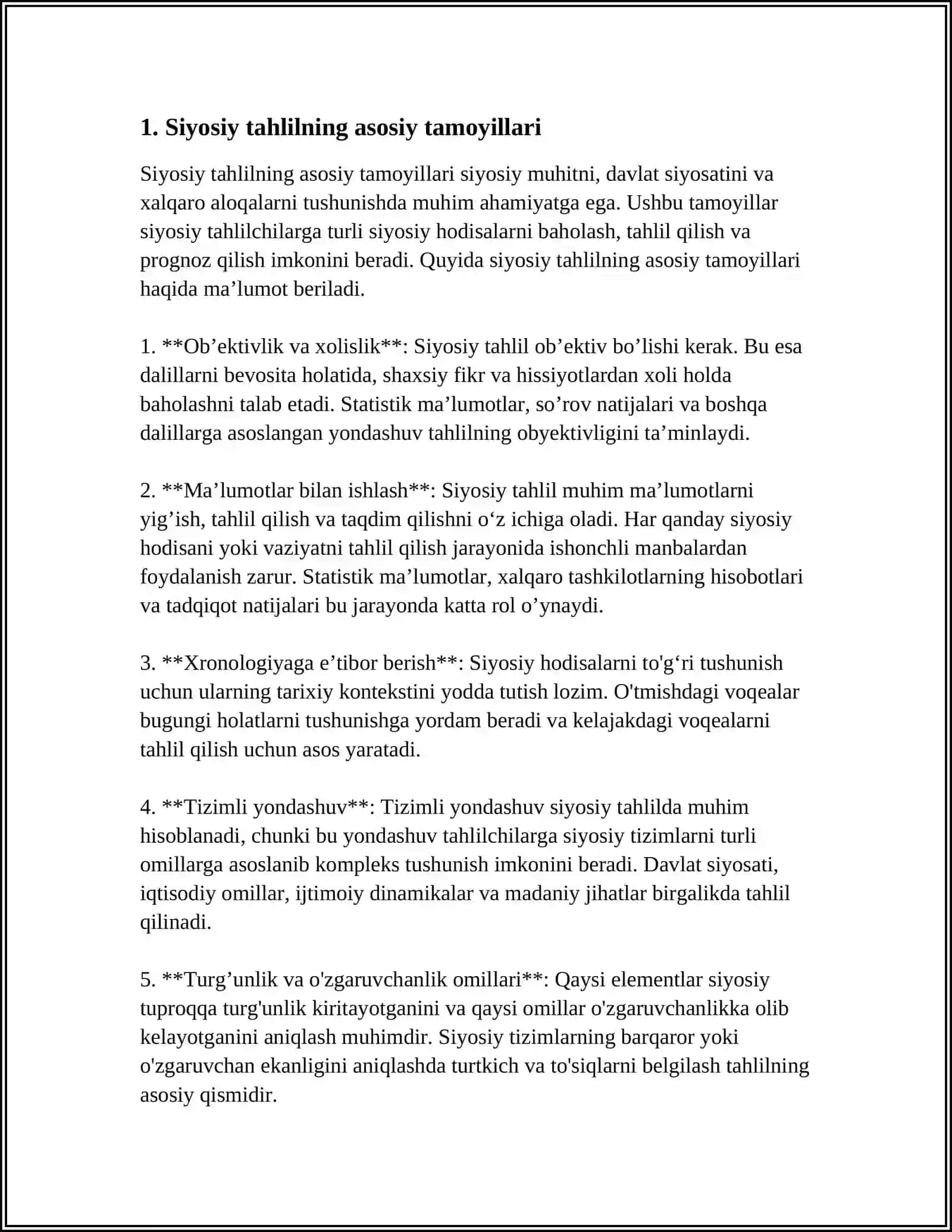 MUSTAQIL ISH Mavzu: SIYOSIY TAHLIL VA BASHORATDA QIYOSIY USULNI AHAMIYATI 3