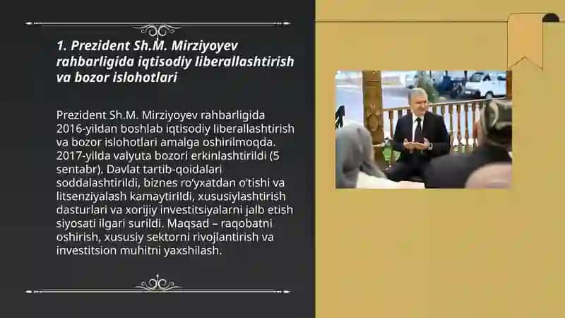 Prezident Sh.M. Mirziyoyev Rahbarligida Iqtisodiy Liberallashtirish va Bozor Islohotlari 3