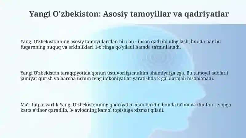 Yangi O'zbekistonning asosiy tamoyillari va qadriyatlar 3