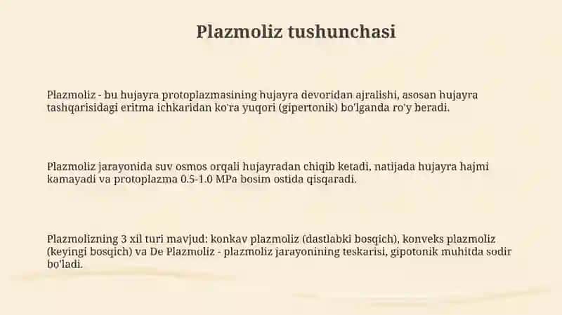Plazmoliz uslida hujayra shirasining osmotik bosimini aniqlash 3