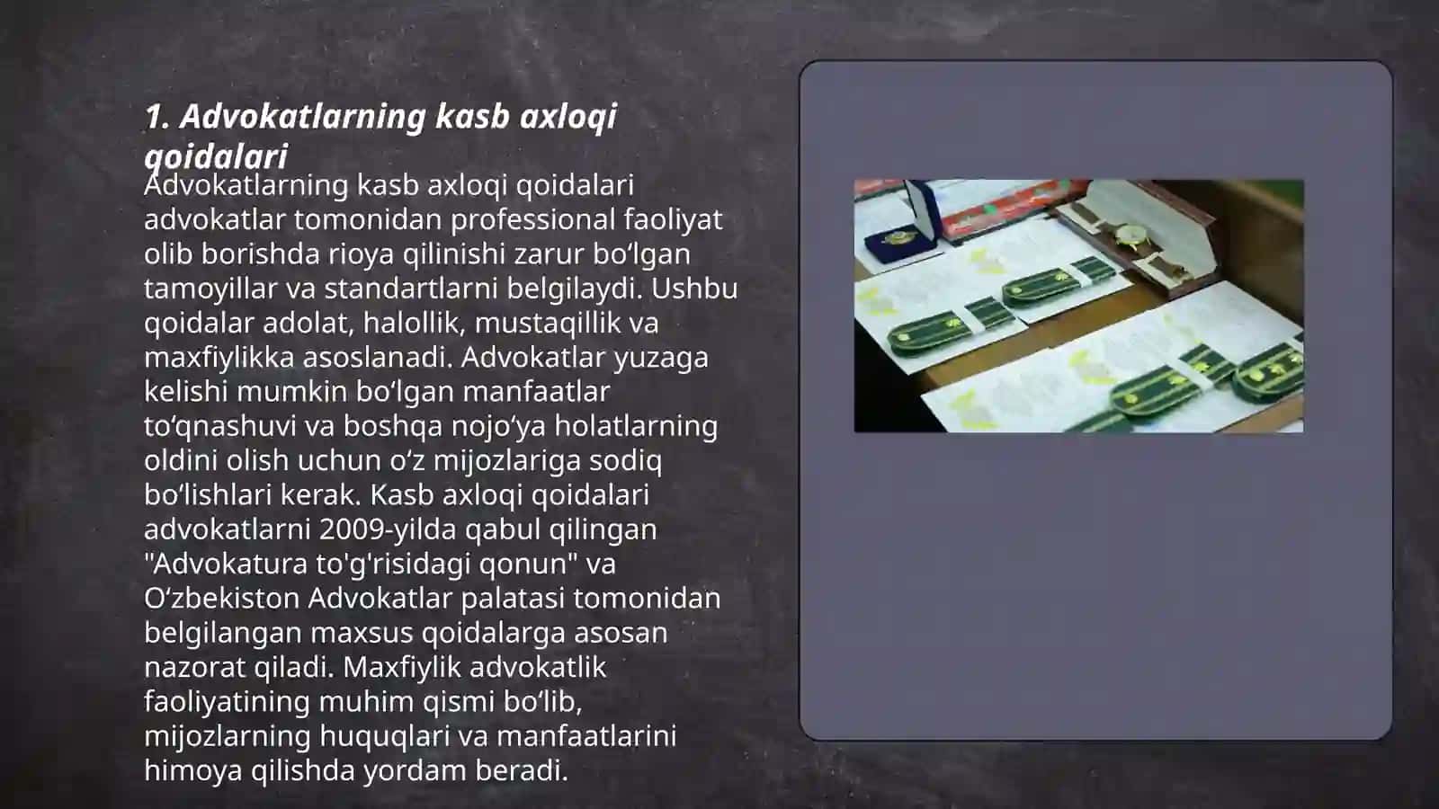 Advokat, tergov va prokuratura organlari xodimlari hamda sudyaning kasb axloqi 3