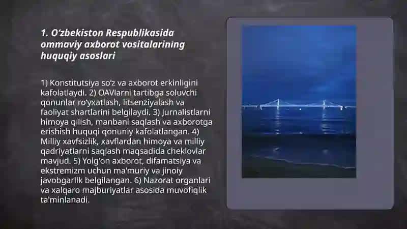 Oʻzbekiston Respublikasida ommaviy axborot vositalarining huquqiy asoslari 3