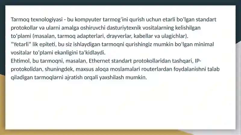 TASHKILOT TARMOQLARI. TARMOQ KONSEPSIYASI 3