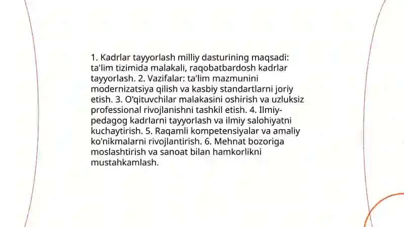 Kadrlar tayyorlash milliy dasturi taʼlim tizmda amalga oshirilishi 3