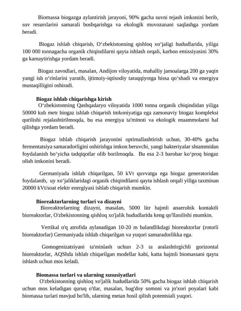 Biomassadan (Chiqindilardan) biogaz olish biotexnologiyasi 3