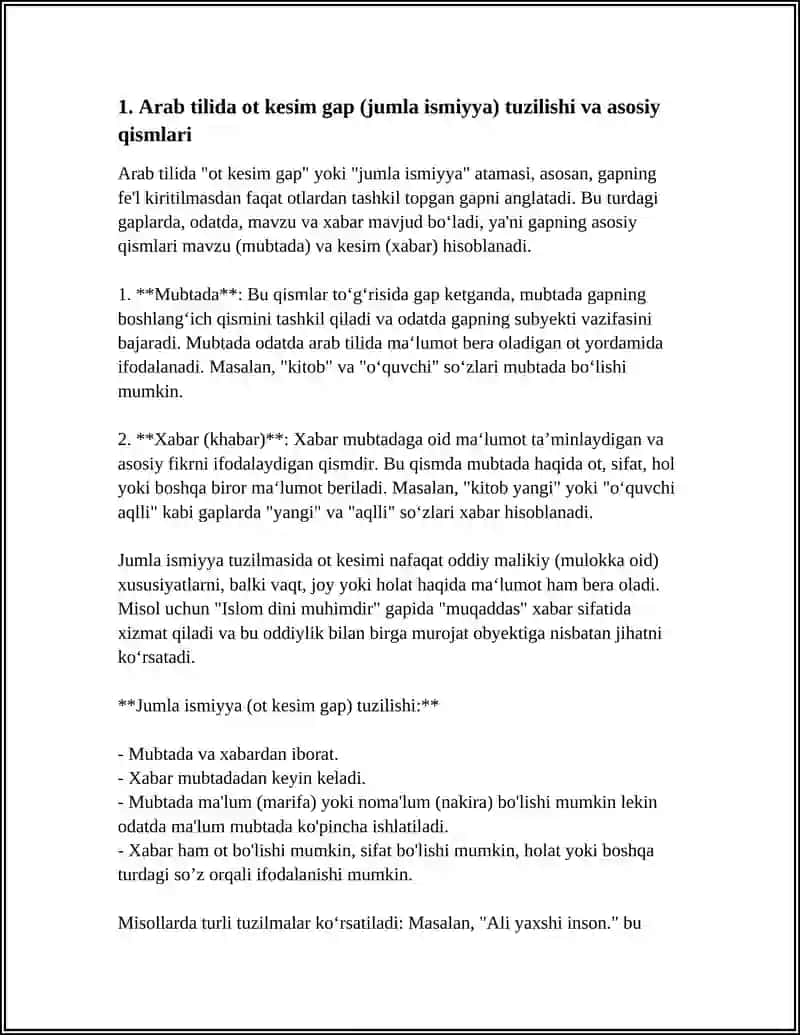 ARAB TILIDA OT KESIM GAPLARGA TALABLAR QOYILISHI 3
