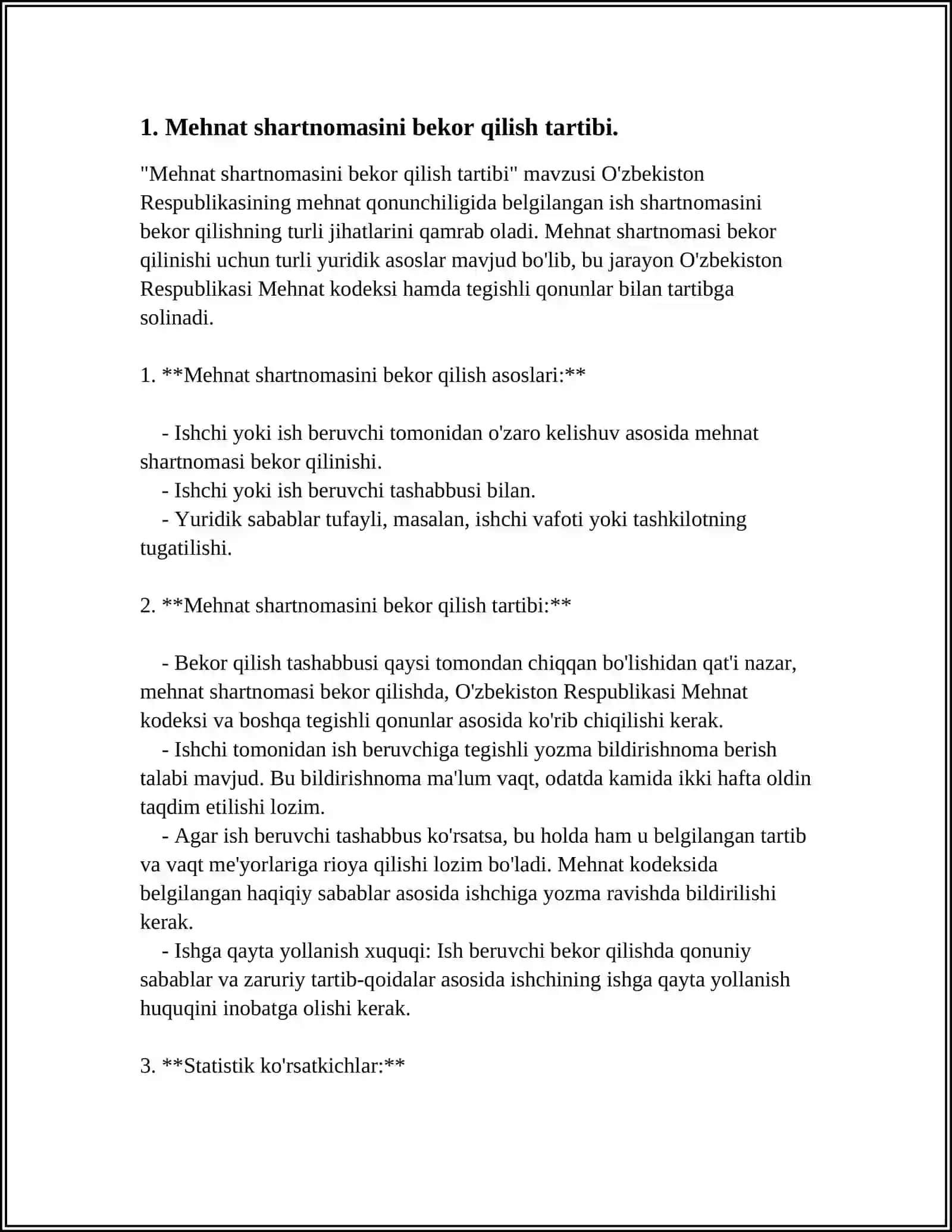 MEHNAT SHARTNOMASINI ISH BERUVCHI TASHABBUSI BILAN BEKOR QILISH 3