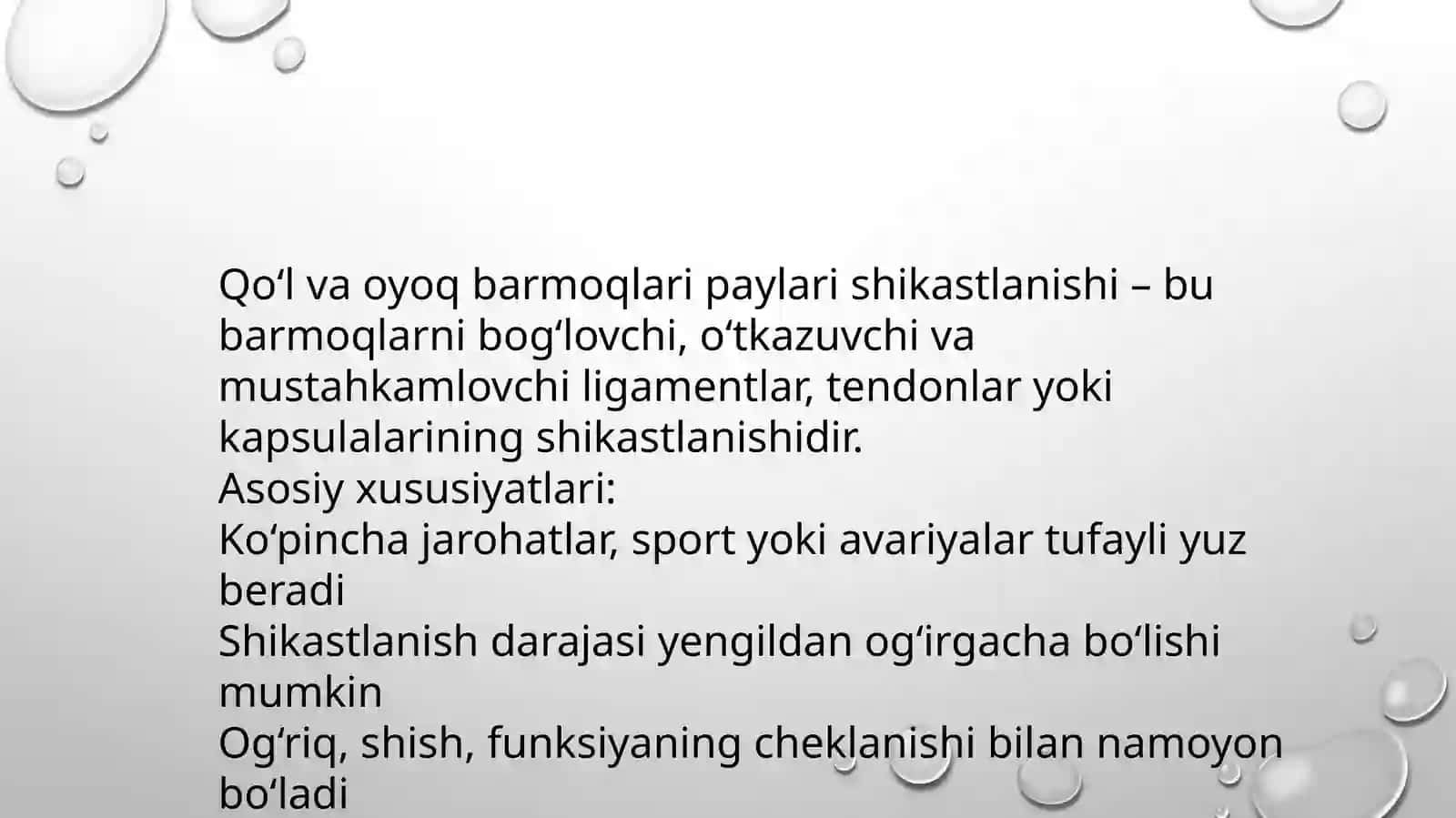Qoʻl-oyoq barmoqlari paylari shikastlanishlari 3