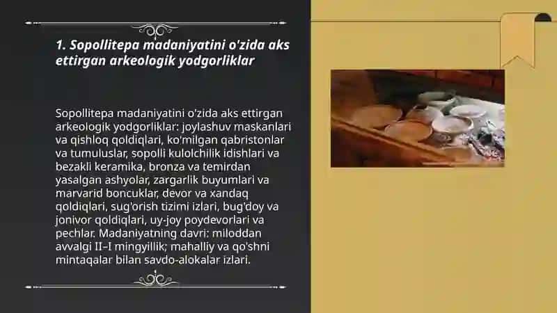 Sopollitepa madaniyatini o'zida aks ettirgan 3