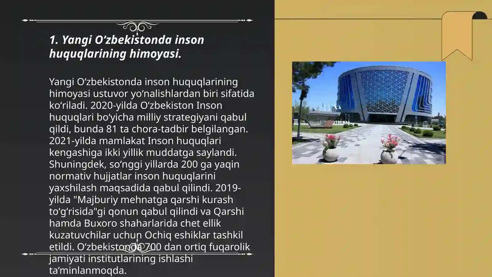 Yangi Oʻzbekiston inson haq huquqlari va erkinliklari kafolatining yaratilishi 3