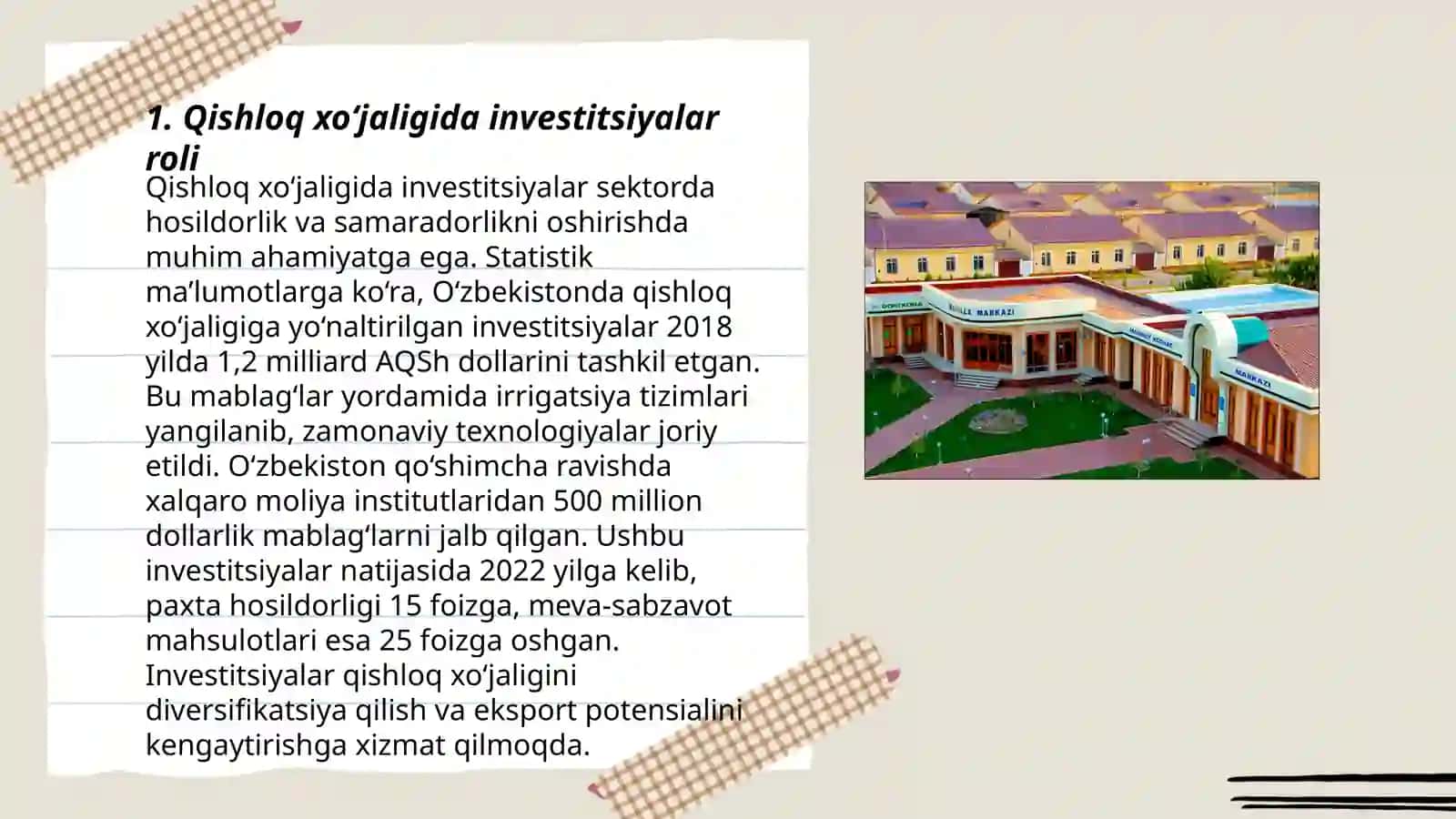 Qishloq xo‘jaligida investitsiyalar va ulardan foydalanish samaradorligi 3