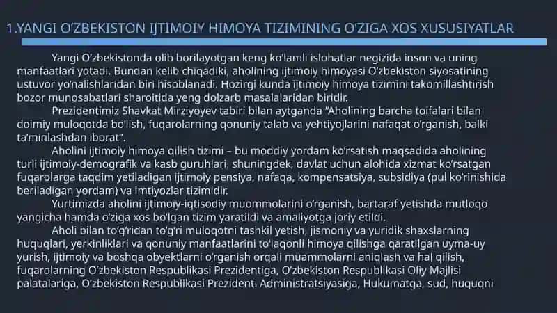 YANGI O’ZBEKISTON IJTIMOIY HIMOYA TIZIMINING O’ZIGA XOS XUSUSIYATLAR 3