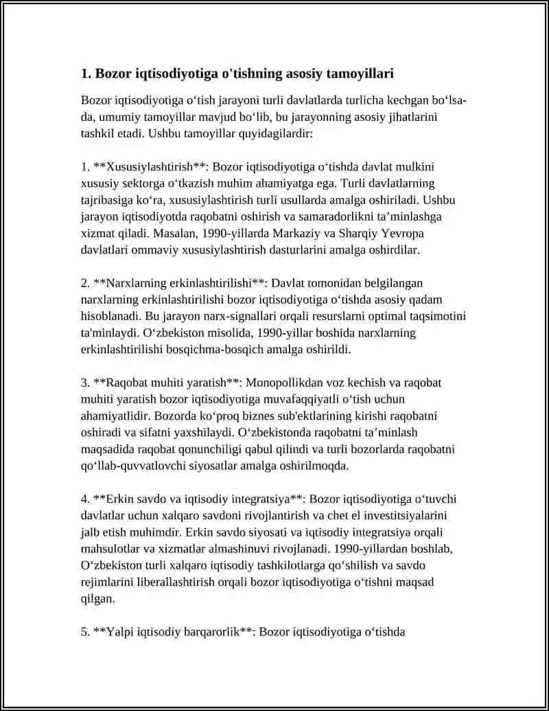 Bozor iqtisodiyotiga o'tishning asosiy tamoyillari 3