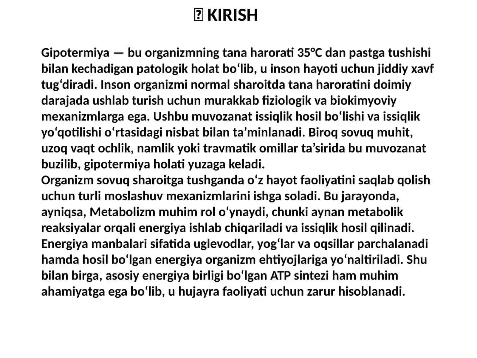Gipotermiyada energiya balansini o'rganishga metabolik yondashuv 3