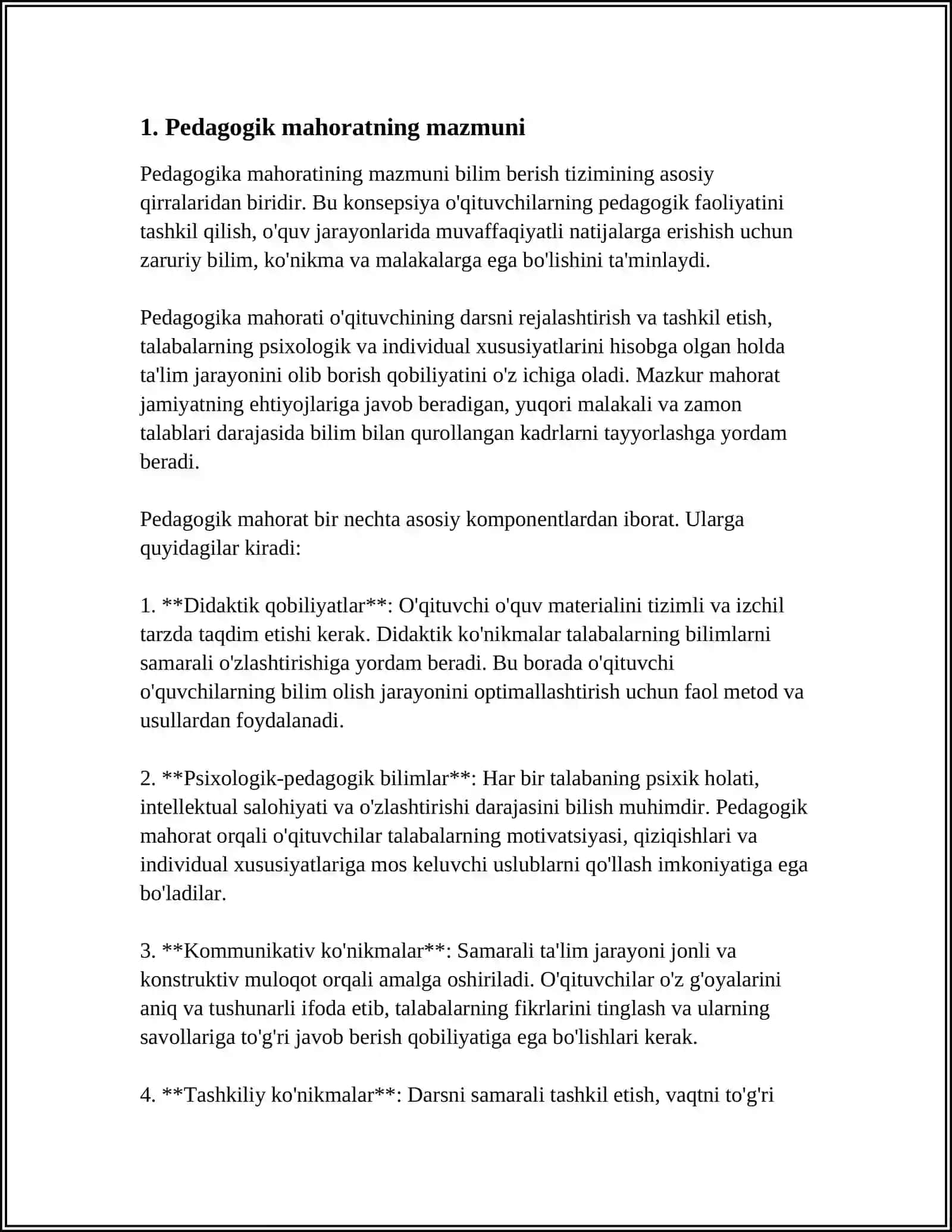 PEDAGOGIK MAHORAT FANI HAQIDA TUSHUNCHA. FANNING ASOSIY VAZIFALARI VA TARKIBIY QISMLARI 3