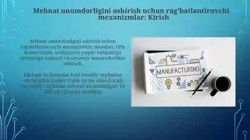 Mehnatunumdorligini oshirish uchun rag'batlantiruvchi mexanizmlar 3