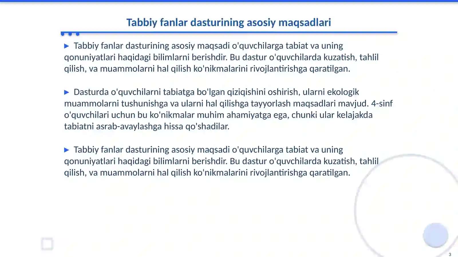 4- sinf Tabbiy fanlar dasturi va darsligini o‘rganish 3