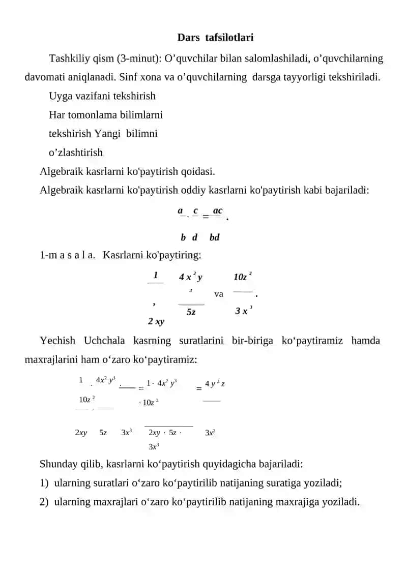 Algebraik kasrlarni ko’paytirish va bo’lish 3