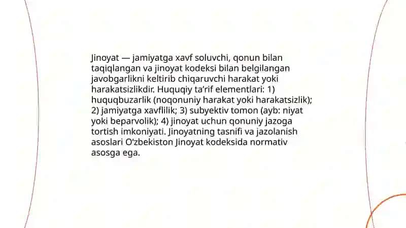 Jinoyat tushunchasi. Jinoyat tasniflash. Jinoyat uchun javobgarlik va uning asoslari 3