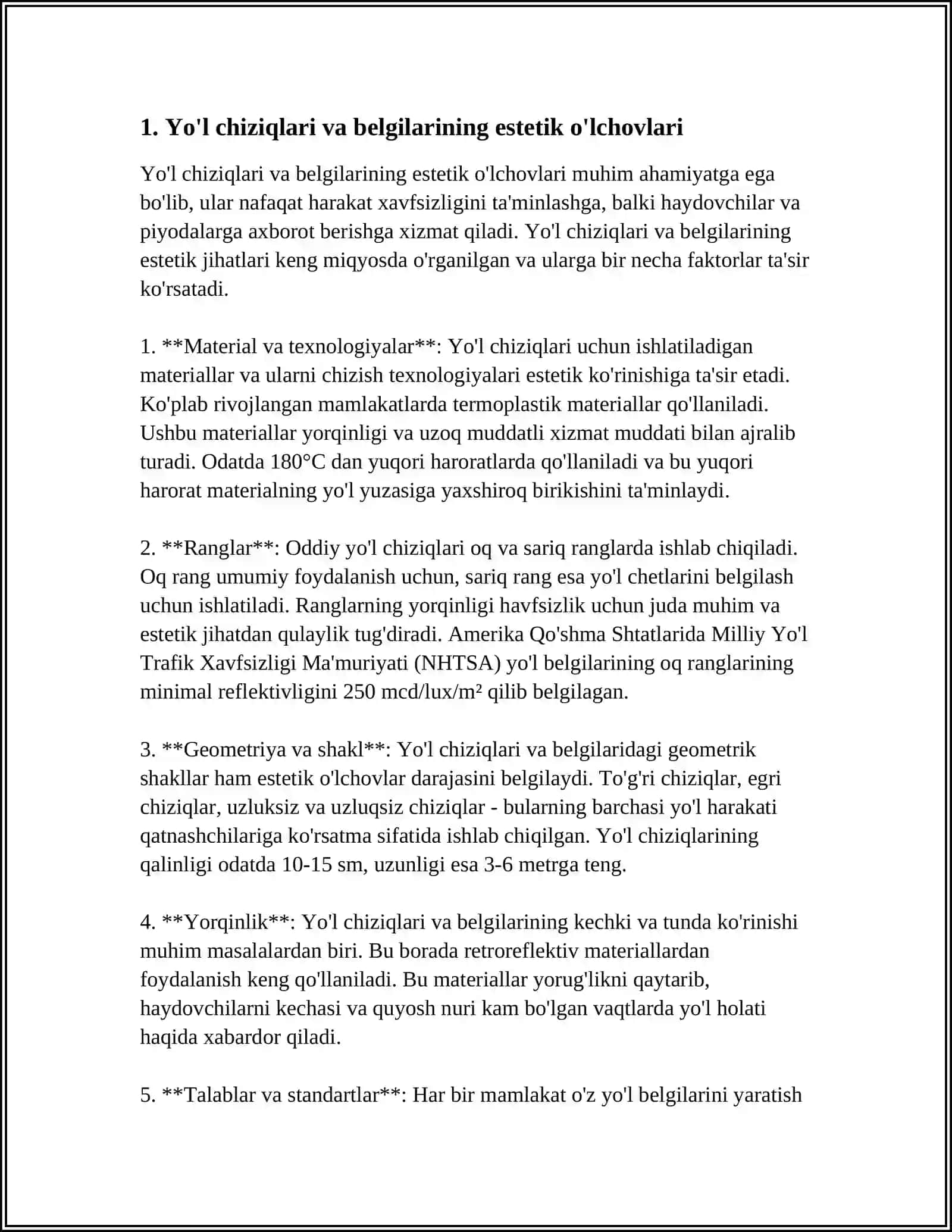 AVTOMOBIL YO’LLARIGA QO’YILADIGAN ESTETIK TALABLAR 3