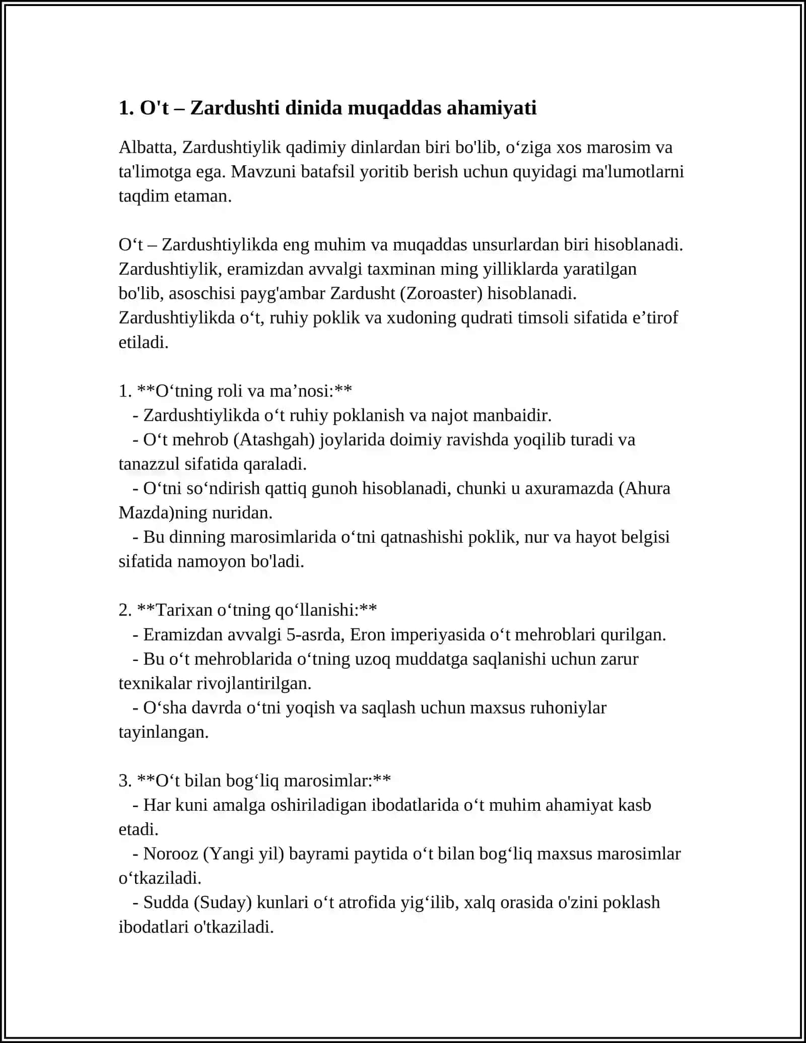 ZARDUSHTIYLIKDA MUQADDAS SANALGAN UNSURLAR VA ULARNI EʼZOZLASH AMALLARI 3