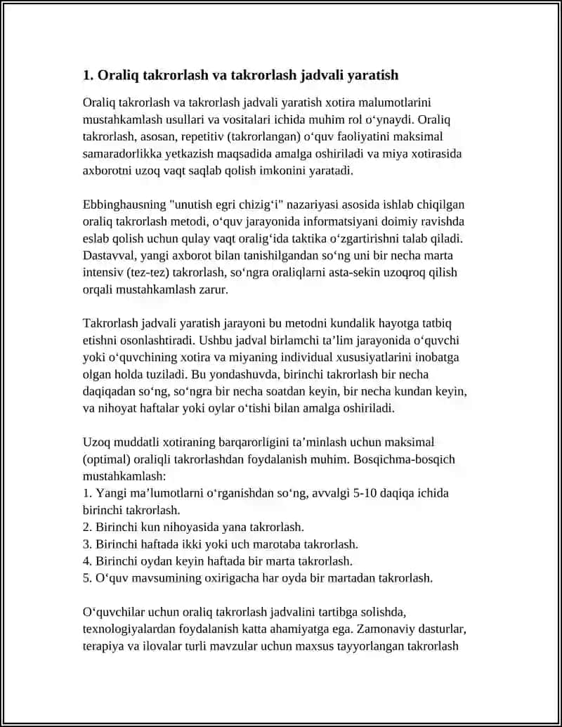 XOTIRA MALUMOTLARINI MUSTAHKAMLASH USULLARI VA VOSITALARI 3
