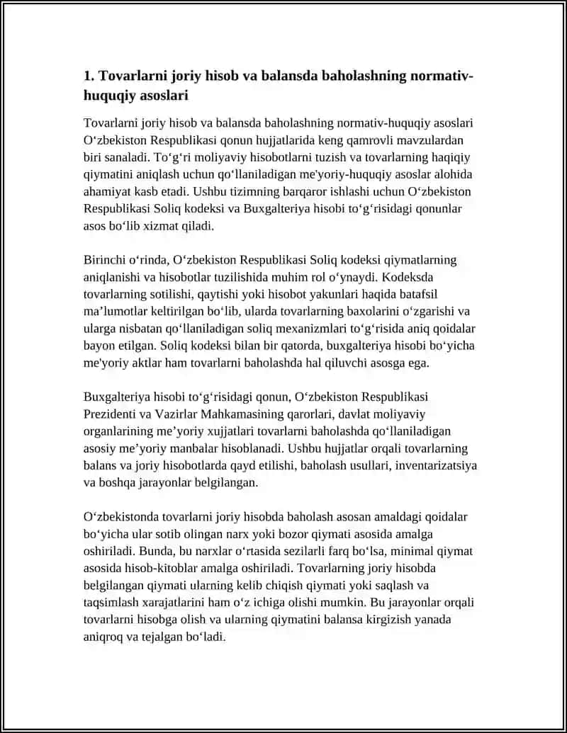 TOVARLARNI JORIY HISOB VA BALANSDA BAHOLANISHINI TEKSHIRISH 3