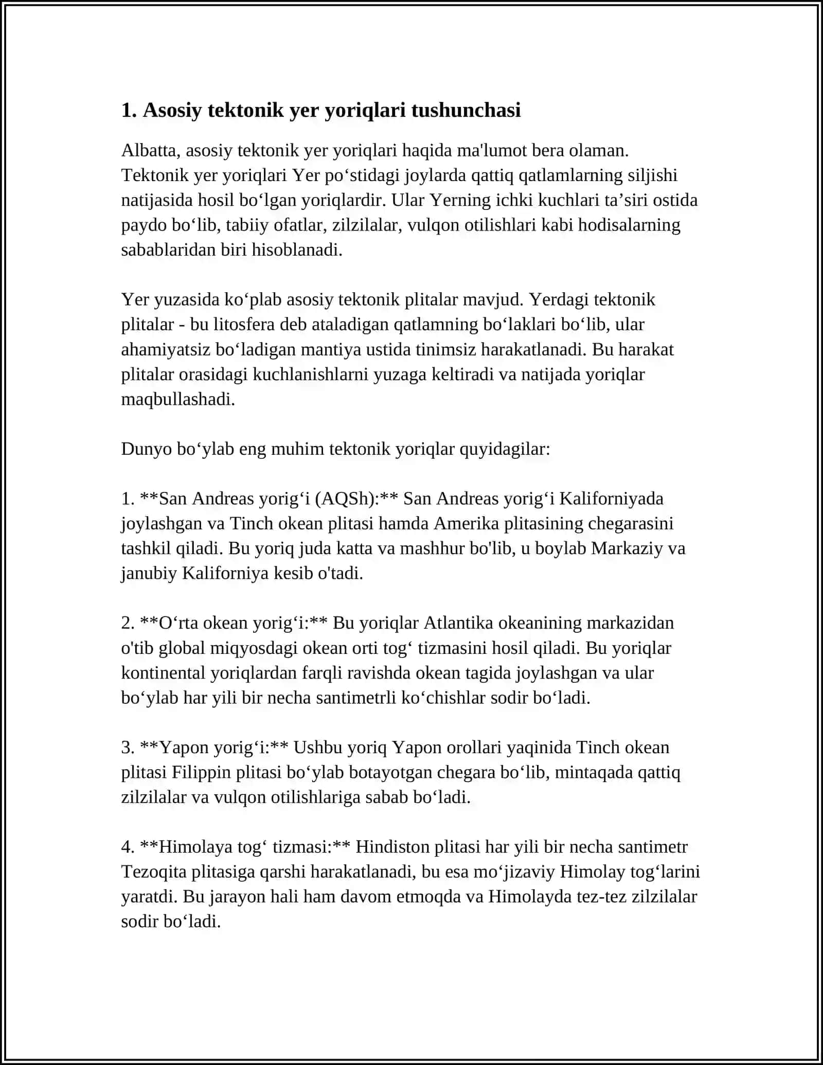 ASOSIY TEKTONIK YER YORIQLARI XARITASI BILAN ISHLASH 3