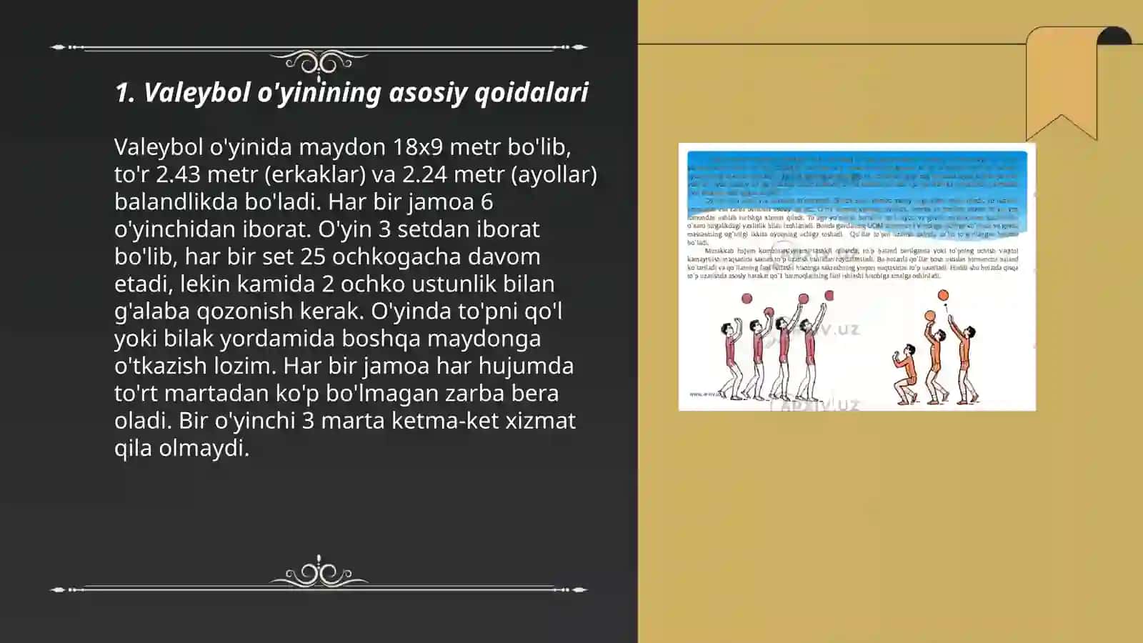 Valeybol o'yin texnikasi va taktikasini o'rganish 3
