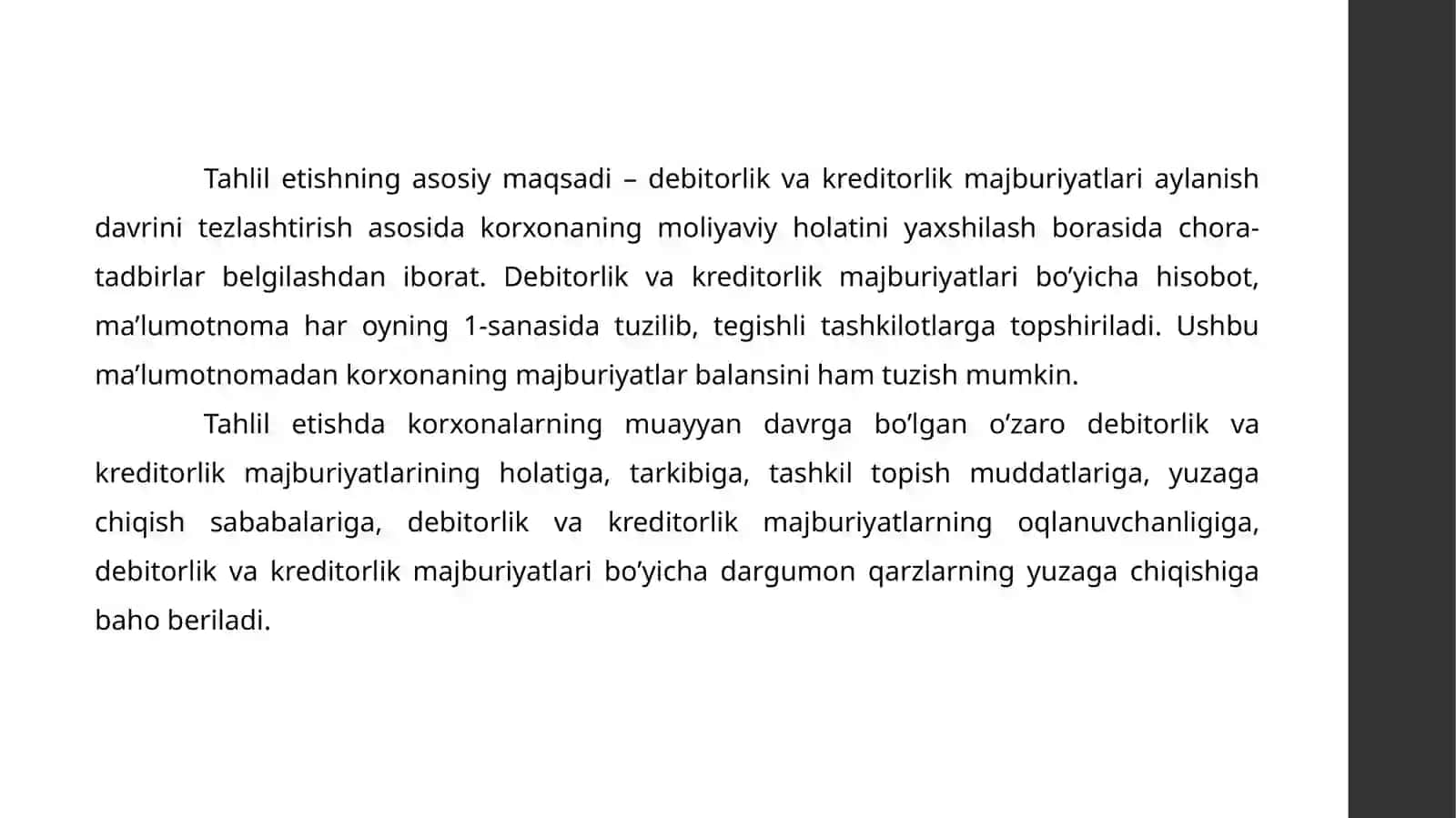 Debitorlik va kreditorlik qarzlarining kamaytirish yoʻllari 3