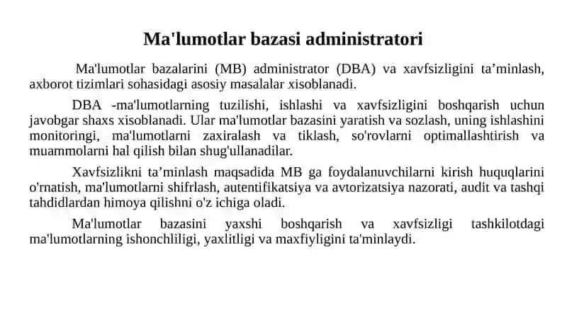 Mа’lumotlar bazasini administratorlash 3