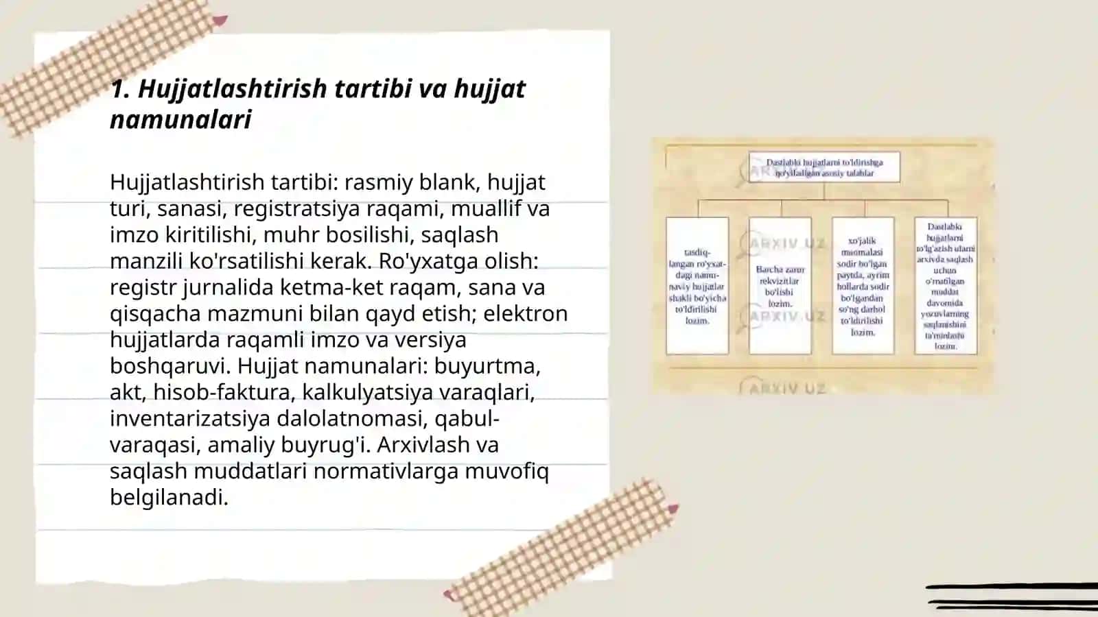Hujjatlashtirish, inventarizatsiya, kalkulatsiya va baholash 3
