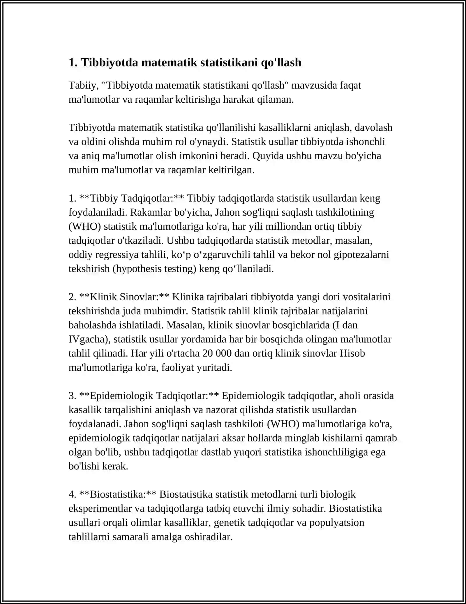 Tibbiy-Biologik masalalarni yechishda matematik statistika elementlaridan foydalanish 3