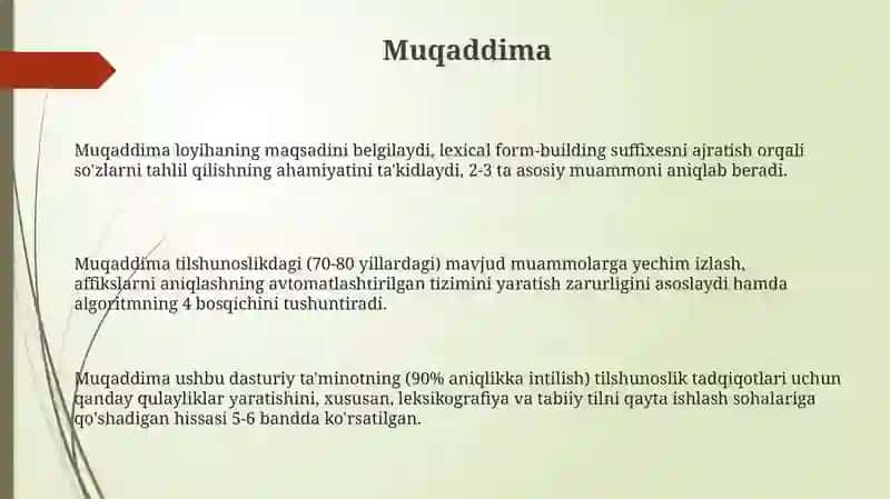 Soʻzlardan lugʻaviy shakl yasovchi qoʻshimchalarni ajratadigan dastur 3