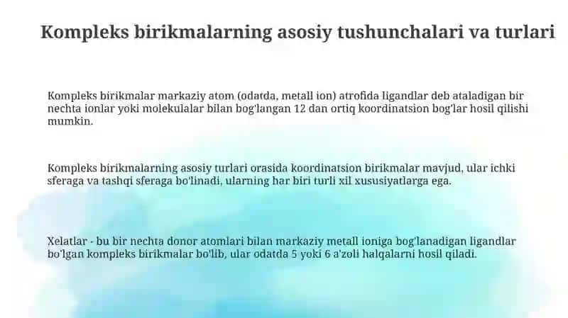 Kompleks birikmalarning kimyoviy analizda qollash 3