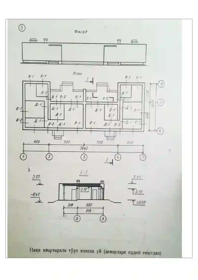 Binoning plani. Binoning fasadi va qirqimi. 3