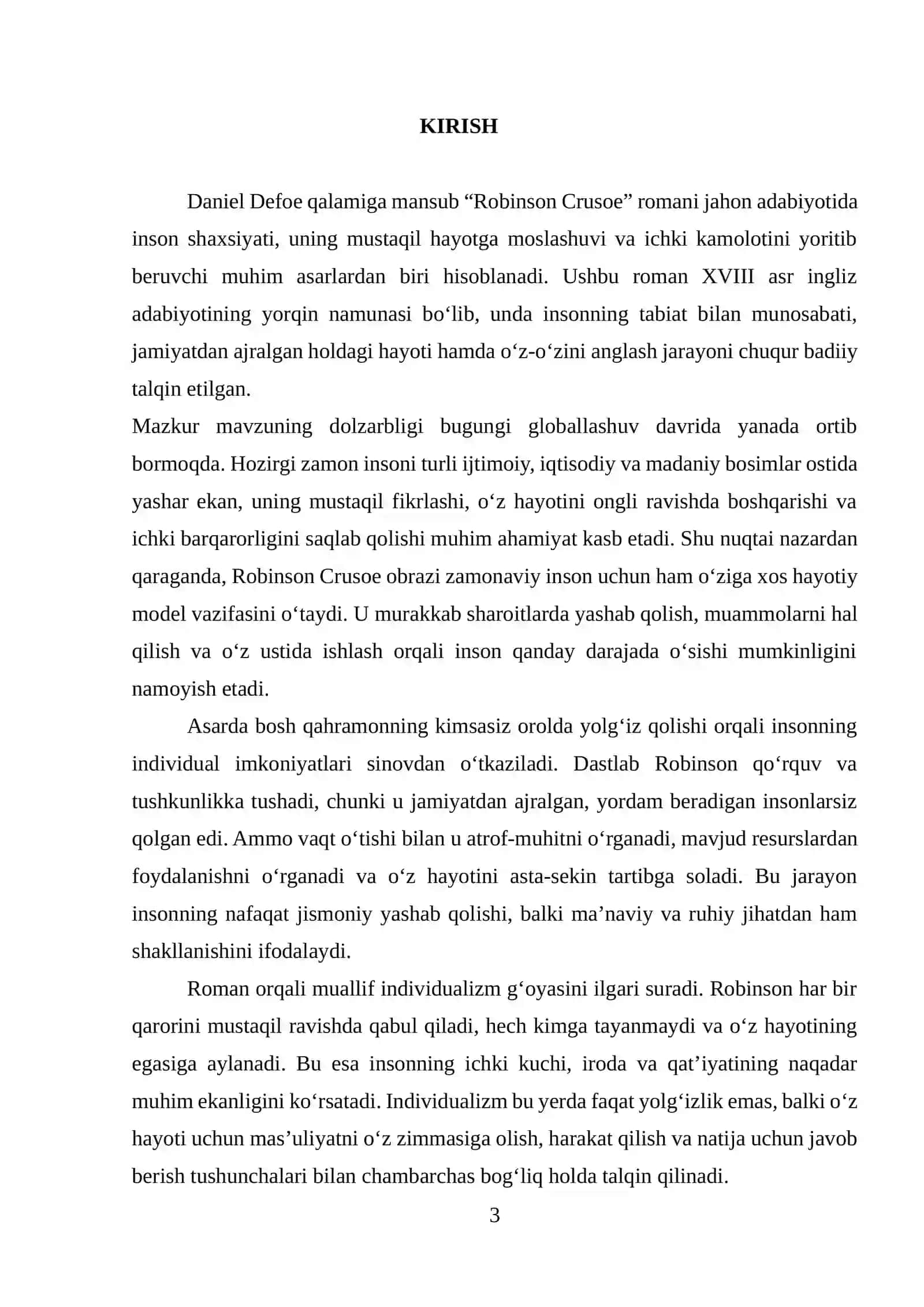 DANIEL DEFONING ROBINSON CRUSOE ROMANIDA INDIVIDUALIZM VA O'Z-O'ZINI TARBIYALASH G'OYASI 3