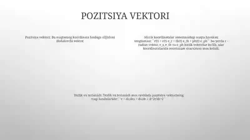 Sferik Koordinatalar Sistemasida Moddiy Nuqta Harakat Tenglamasi, Tezligi Va Tezlanishi 3