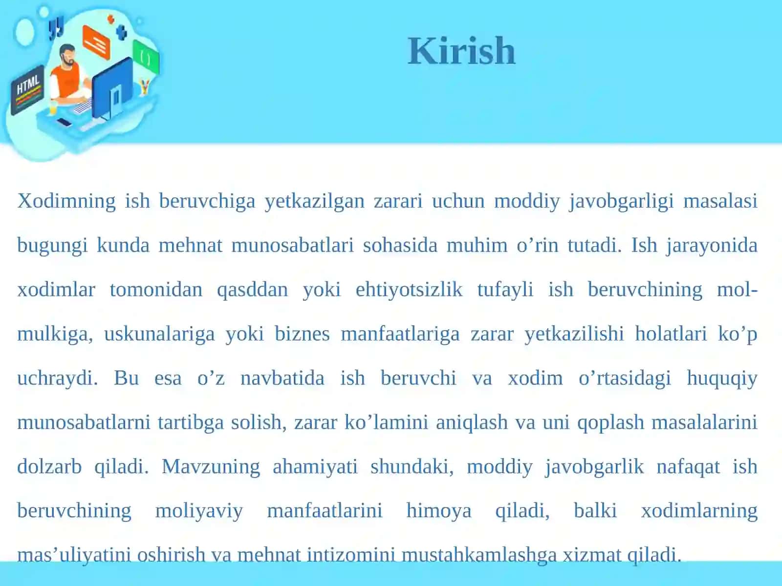 Xodimning ishberuvchiga Yetkazilgan zararlar uchun moddiy javobgarligi 3