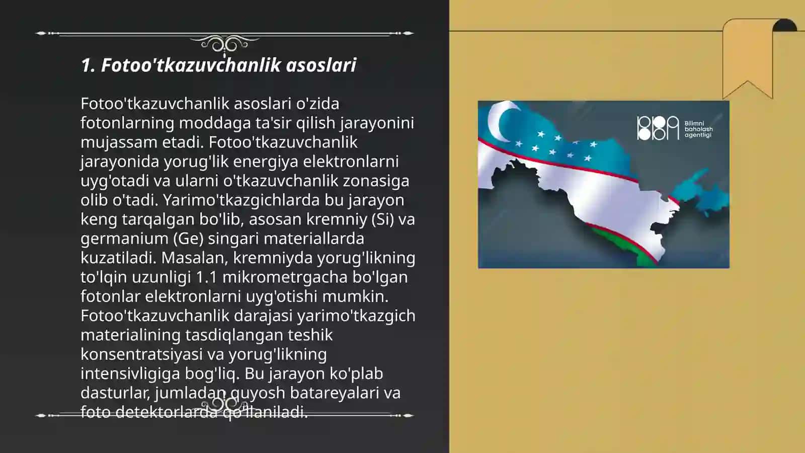 Fotoo'tkazuvchanlikni o'lchash usullari. Xususiy va kirishmali yutilishlar 3