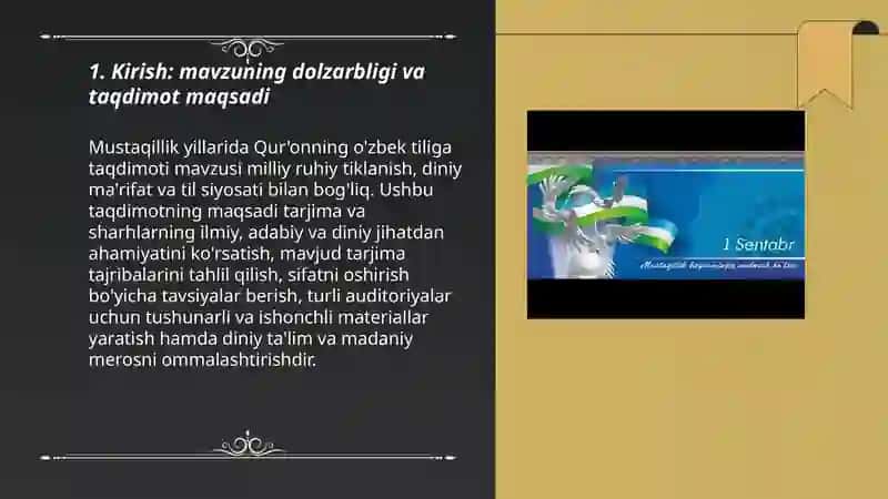 Mustaqillik yillarida Qur'onning o'zbek tiliga taqdimot tayyorlash 3
