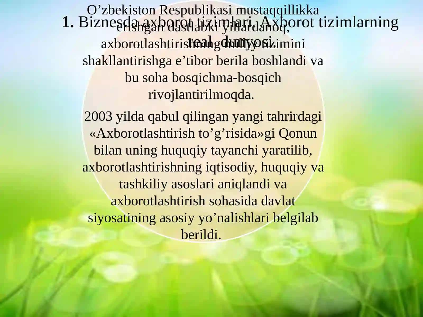 Biznesda axborot tizimlari.Axborot tizimlari komponentalari 3