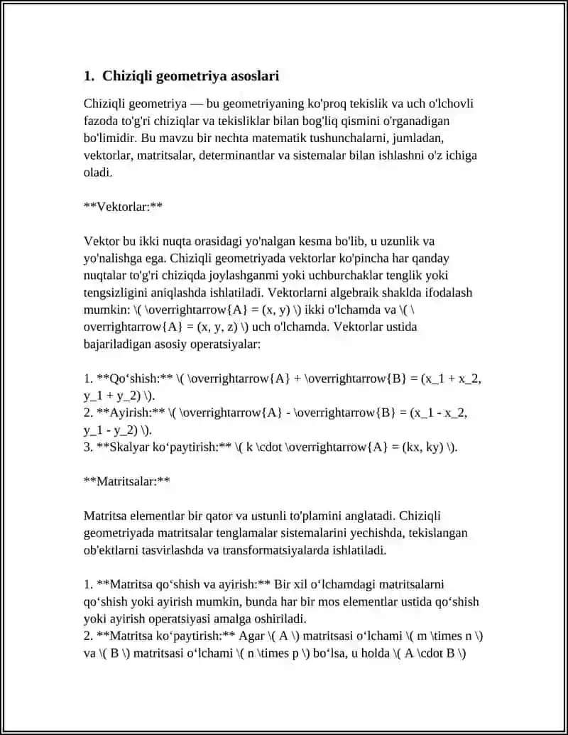 CHIZMA GEOMETRIYA VA MUHANDISLIK GRAFIKASI FANING NAZARIY MASHĢULOTLARI MAZMUNI YORITUVCHI REFERAT TAYYORLASH 3