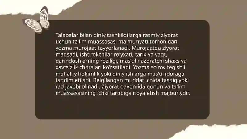 Talabalar bilan Oʻzbekistondagi diniy tashkilotlarga borish 3