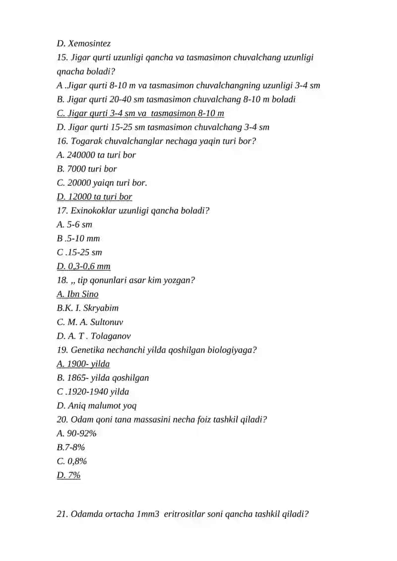 BIOLOGIA KANALI TESTLAR 3