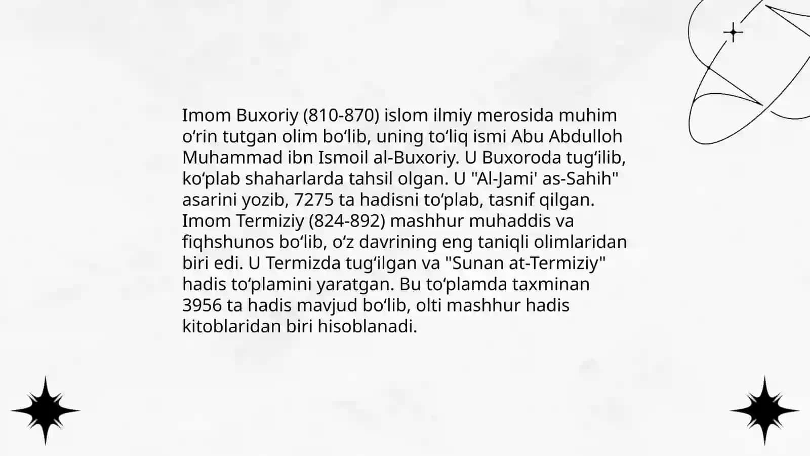 Imom Buxoriy va Imom Termiziyning hadis ilmiga qosh'gan hissalarini qiyosiy taxlili 3
