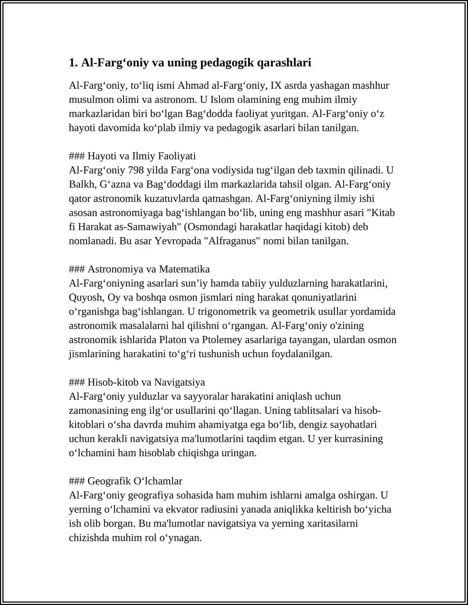 SHARQ MUTAFAKKIRLARI AL FARGʻONIY,BERUNIY,KAYKOVUS,IBN SINO,AL FAROBIY LARNI PEDAGOGIK ULUSHI HAQIDA 3